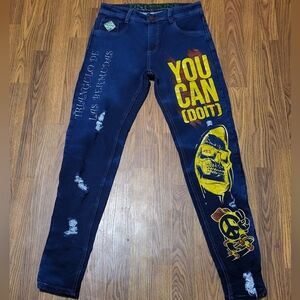 One Industry Mens Graphic Jeans W30 L31 You Can Do It Skull Y2K Streetwear Denim